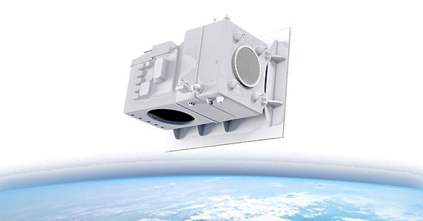 The NASA EDGE satellite hovering over the Earth's horizon